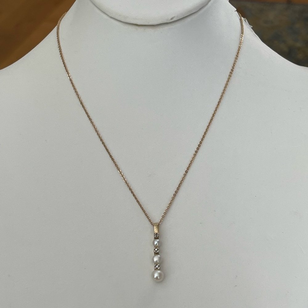 Genuine freshwater cultured pearl & diamond gold plated solid 925 silver pendant - Picture 3 of 11
